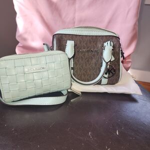 Michael Kors Brown Signature Crossbody with Mint Trim